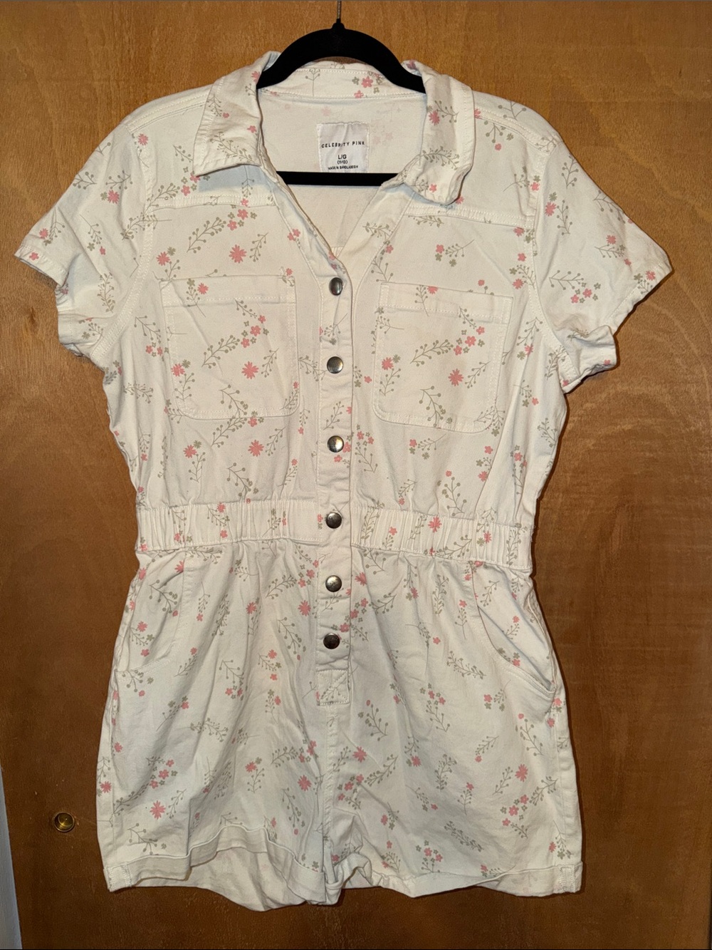 Celebrity Pink Cream Floral Short Sleeve Romper with Pink Prints